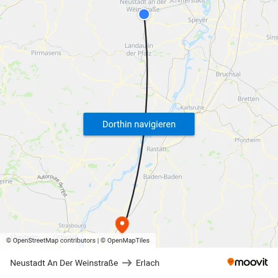 Neustadt An Der Weinstraße to Erlach map