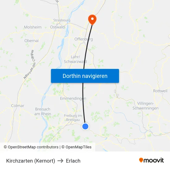 Kirchzarten (Kernort) to Erlach map