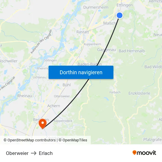 Oberweier to Erlach map