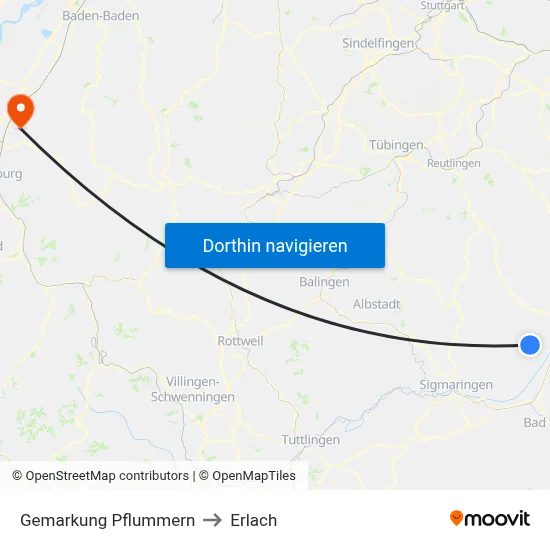 Gemarkung Pflummern to Erlach map