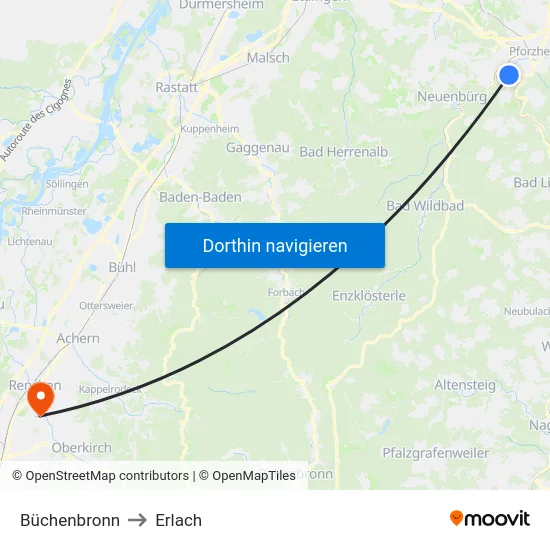 Büchenbronn to Erlach map