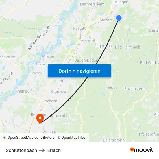 Schluttenbach to Erlach map