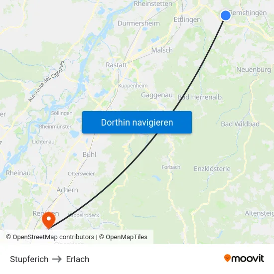 Stupferich to Erlach map