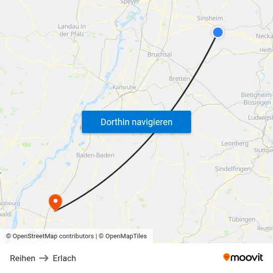 Reihen to Erlach map