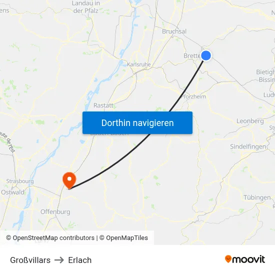 Großvillars to Erlach map