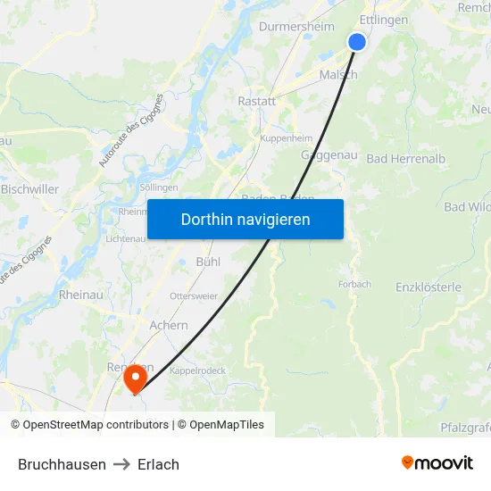 Bruchhausen to Erlach map