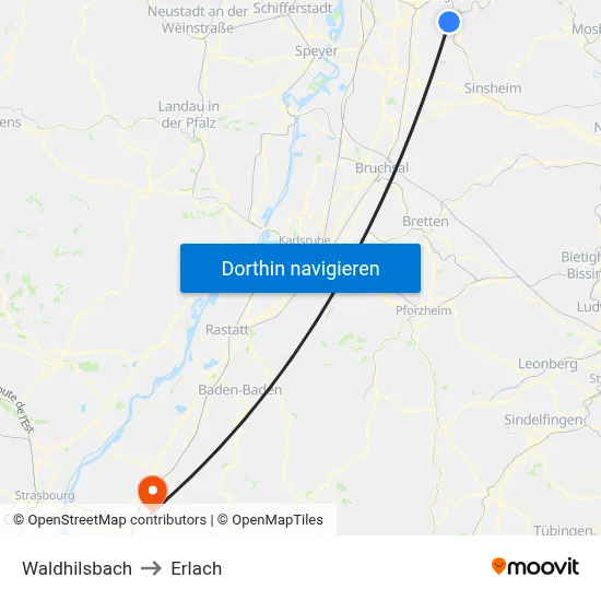 Waldhilsbach to Erlach map
