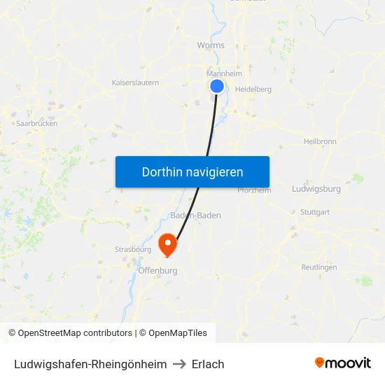 Ludwigshafen-Rheingönheim to Erlach map