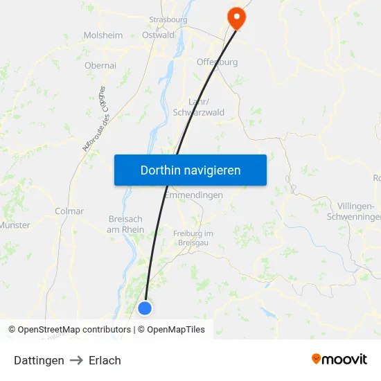 Dattingen to Erlach map