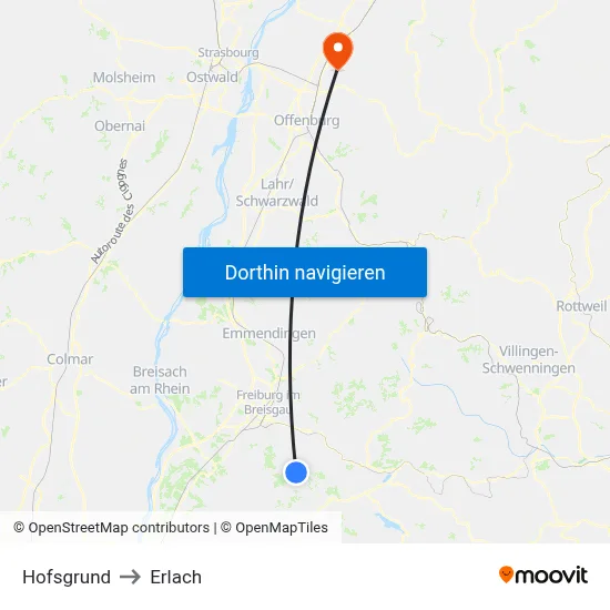 Hofsgrund to Erlach map