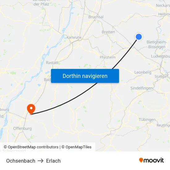 Ochsenbach to Erlach map