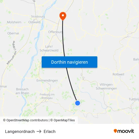 Langenordnach to Erlach map
