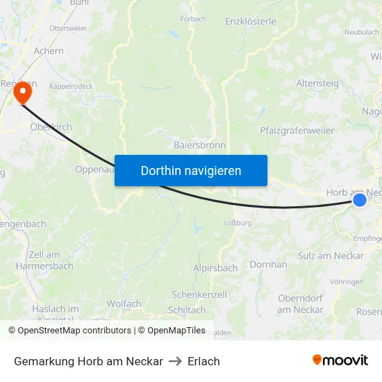 Gemarkung Horb am Neckar to Erlach map