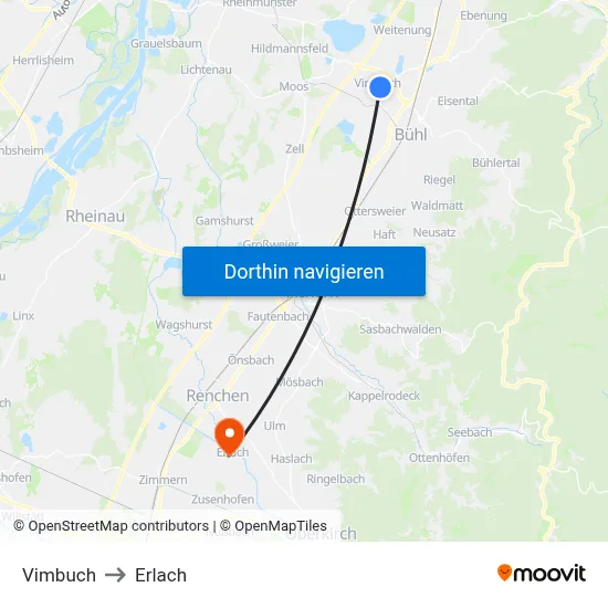 Vimbuch to Erlach map