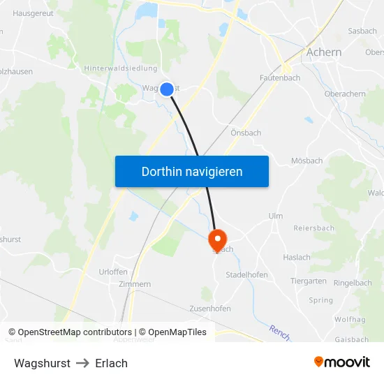 Wagshurst to Erlach map