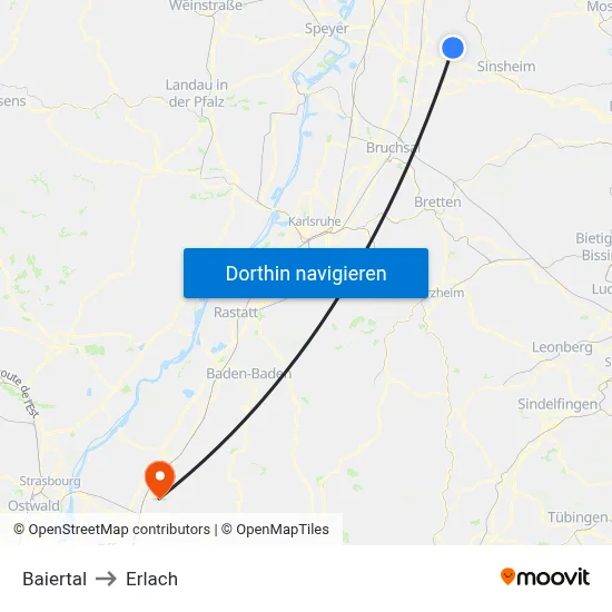 Baiertal to Erlach map