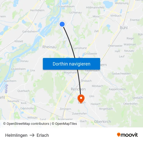 Helmlingen to Erlach map