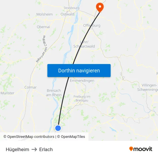 Hügelheim to Erlach map