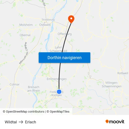 Wildtal to Erlach map