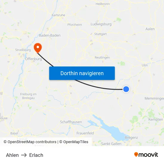Ahlen to Erlach map
