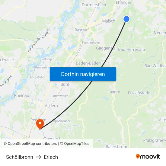 Schöllbronn to Erlach map