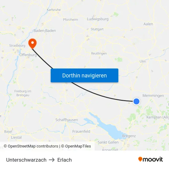 Unterschwarzach to Erlach map