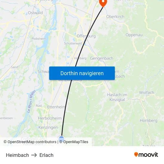 Heimbach to Erlach map