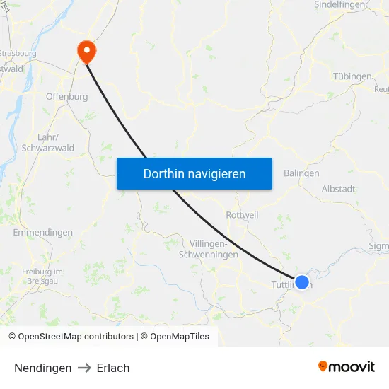 Nendingen to Erlach map