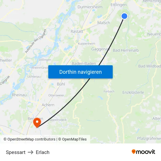 Spessart to Erlach map