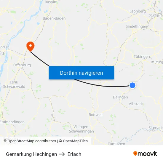 Gemarkung Hechingen to Erlach map