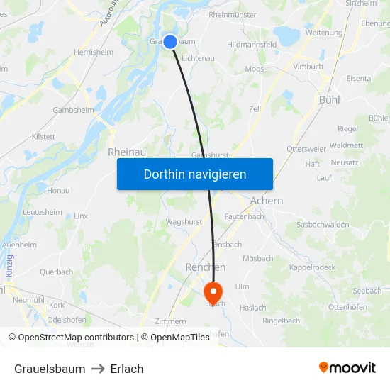 Grauelsbaum to Erlach map