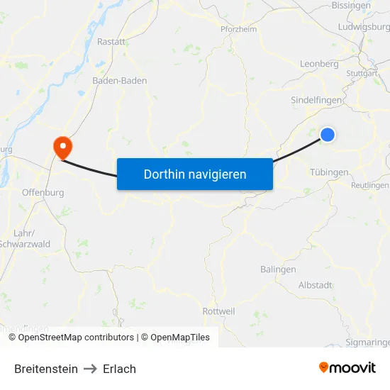 Breitenstein to Erlach map