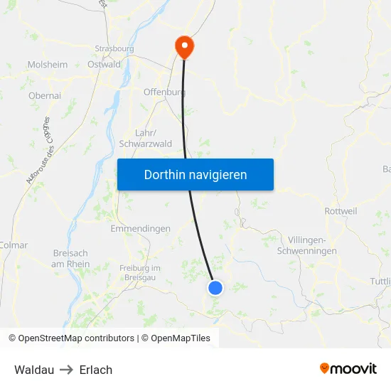 Waldau to Erlach map
