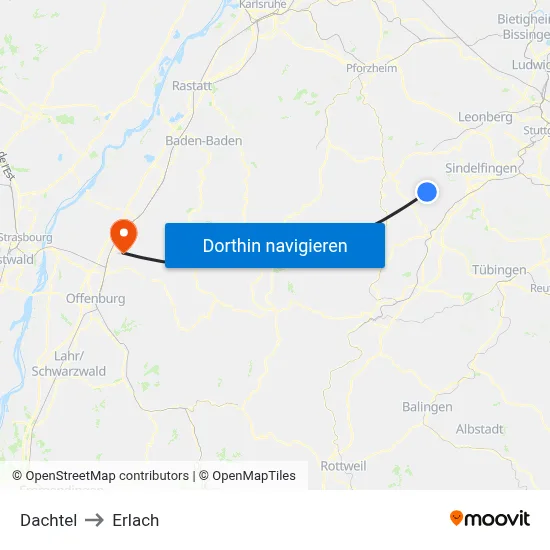 Dachtel to Erlach map