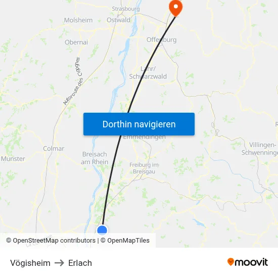 Vögisheim to Erlach map