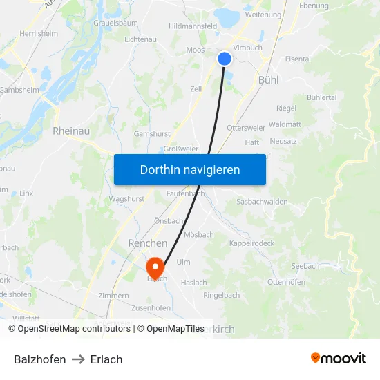 Balzhofen to Erlach map