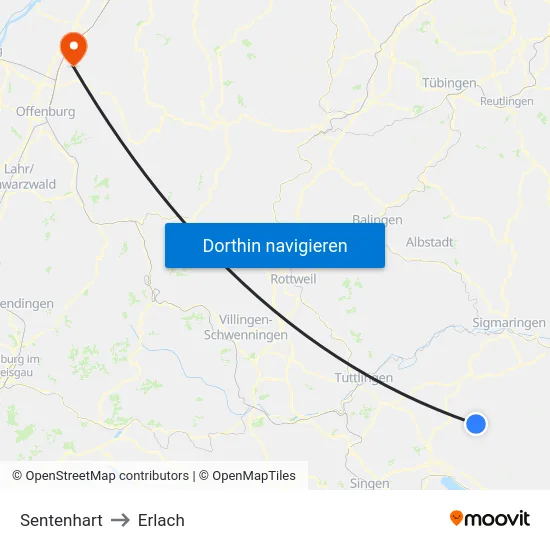 Sentenhart to Erlach map