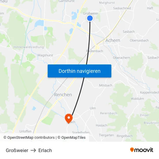 Großweier to Erlach map