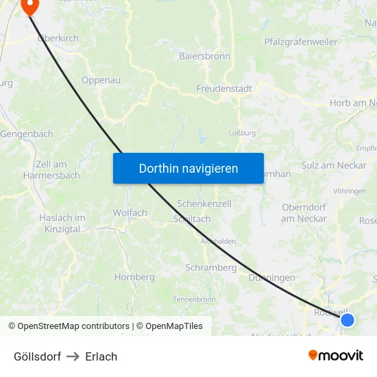 Göllsdorf to Erlach map