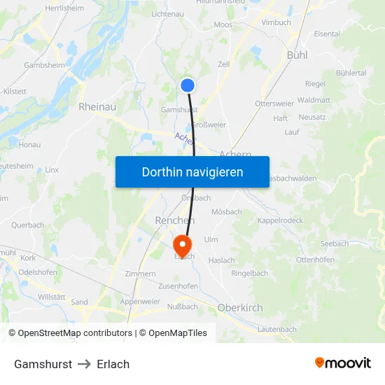 Gamshurst to Erlach map