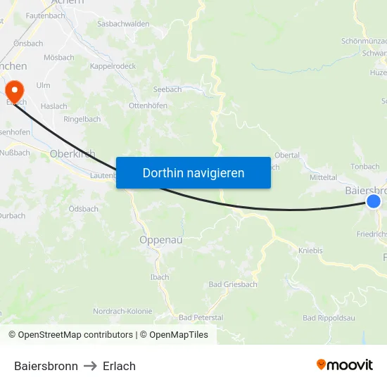 Baiersbronn to Erlach map