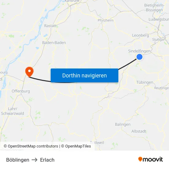 Böblingen to Erlach map