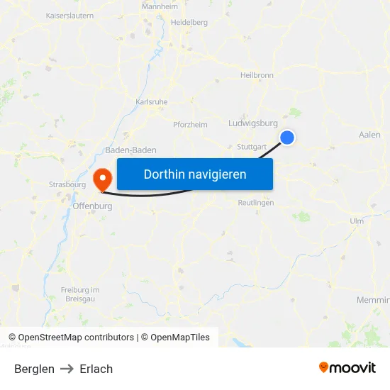 Berglen to Erlach map