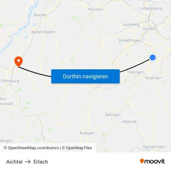 Aichtal to Erlach map