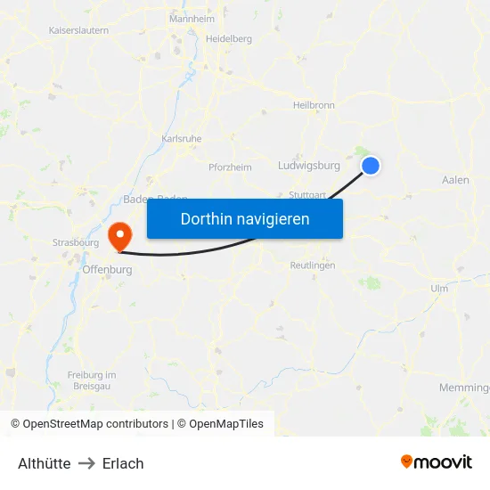 Althütte to Erlach map