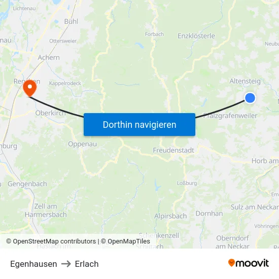 Egenhausen to Erlach map