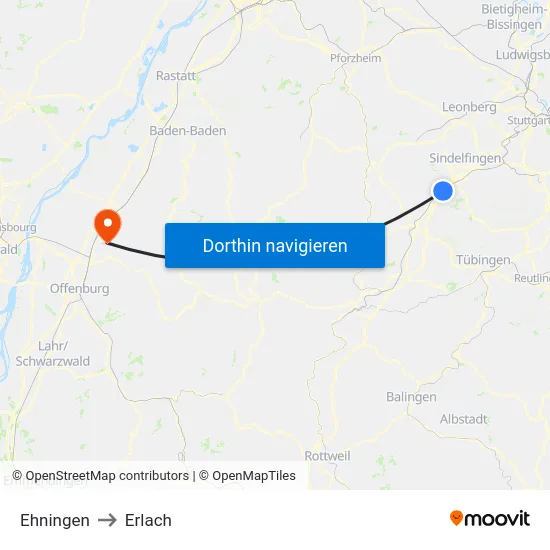 Ehningen to Erlach map