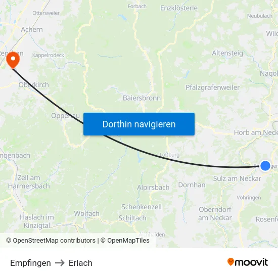 Empfingen to Erlach map