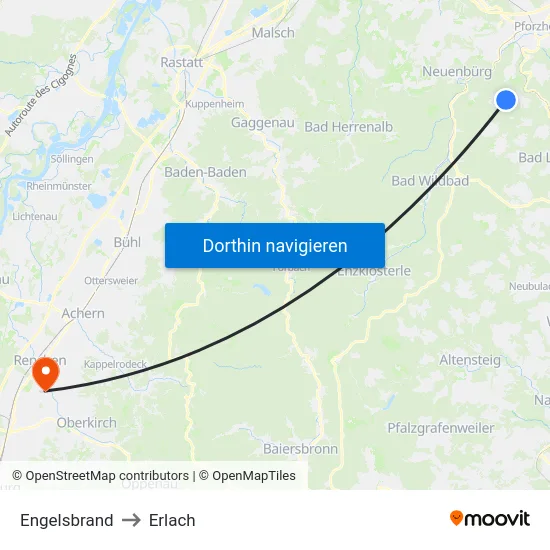 Engelsbrand to Erlach map