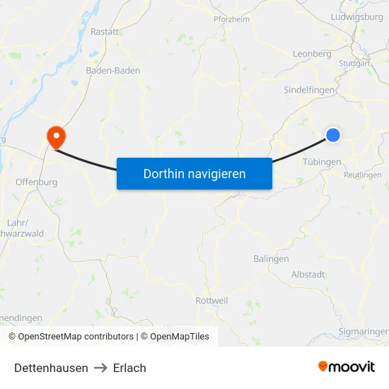 Dettenhausen to Erlach map